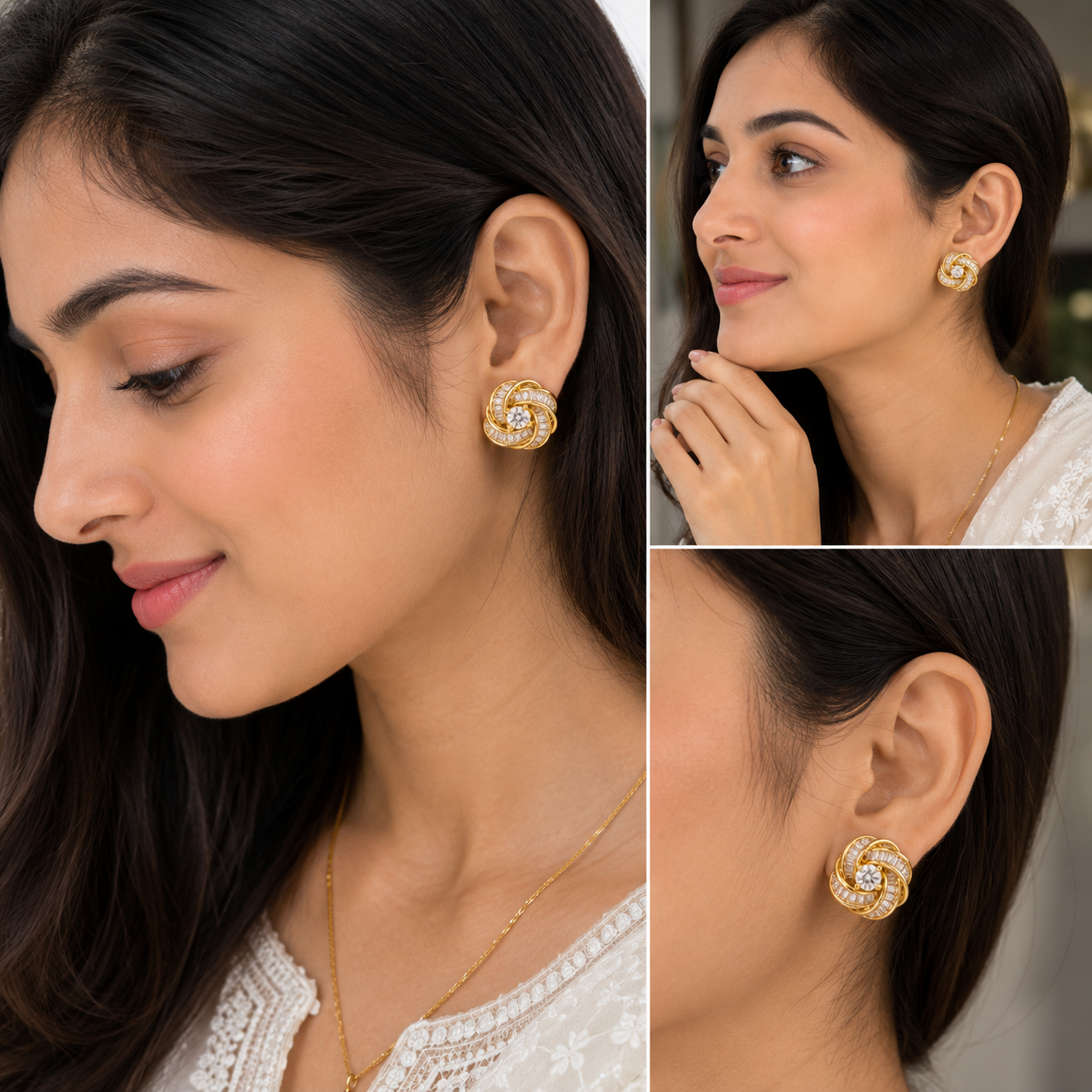 Golden Spiral Crystal Stud Earrings